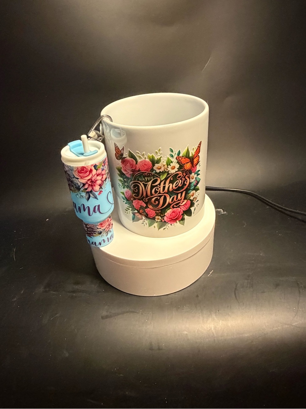 Mother's Day Floral Ceramic Mug with Blue Accent Travel Tumbler